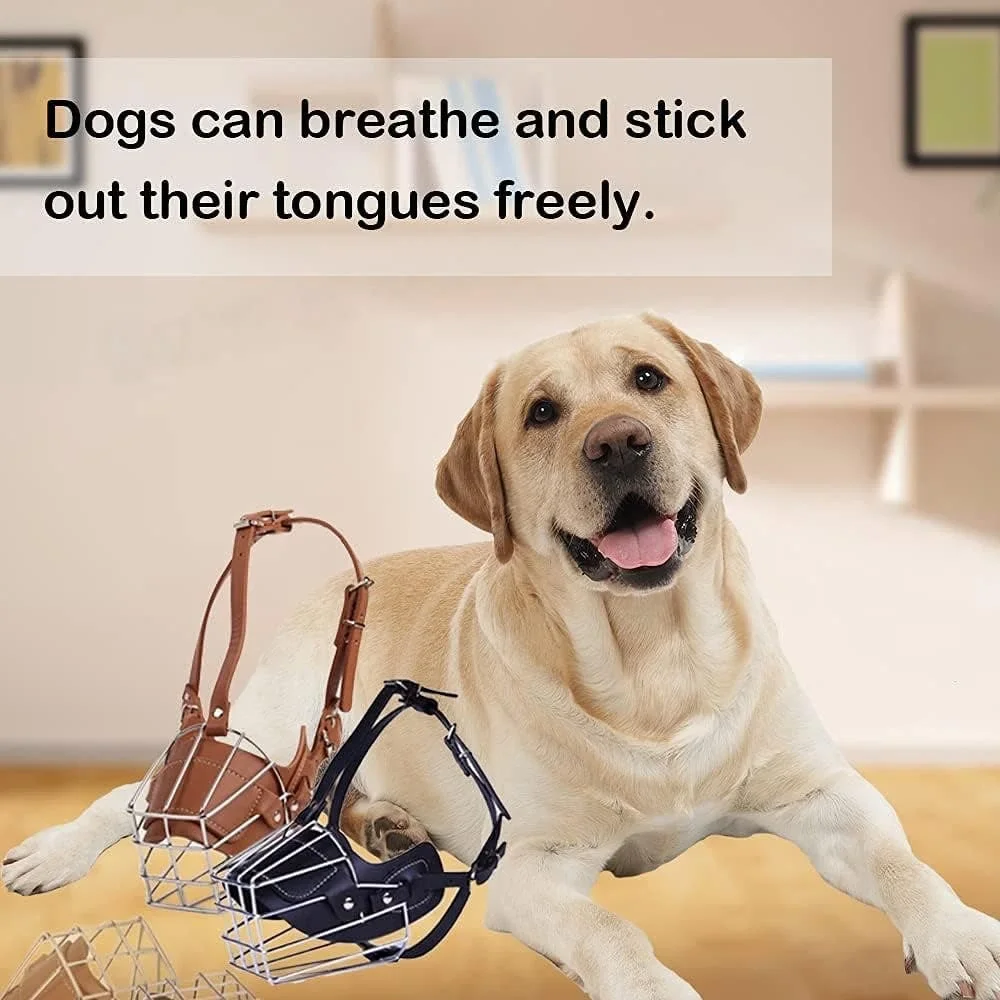 NIB-XL Dogs High Grade Brown Leather and Metal Basket Dog Muzzle Training
